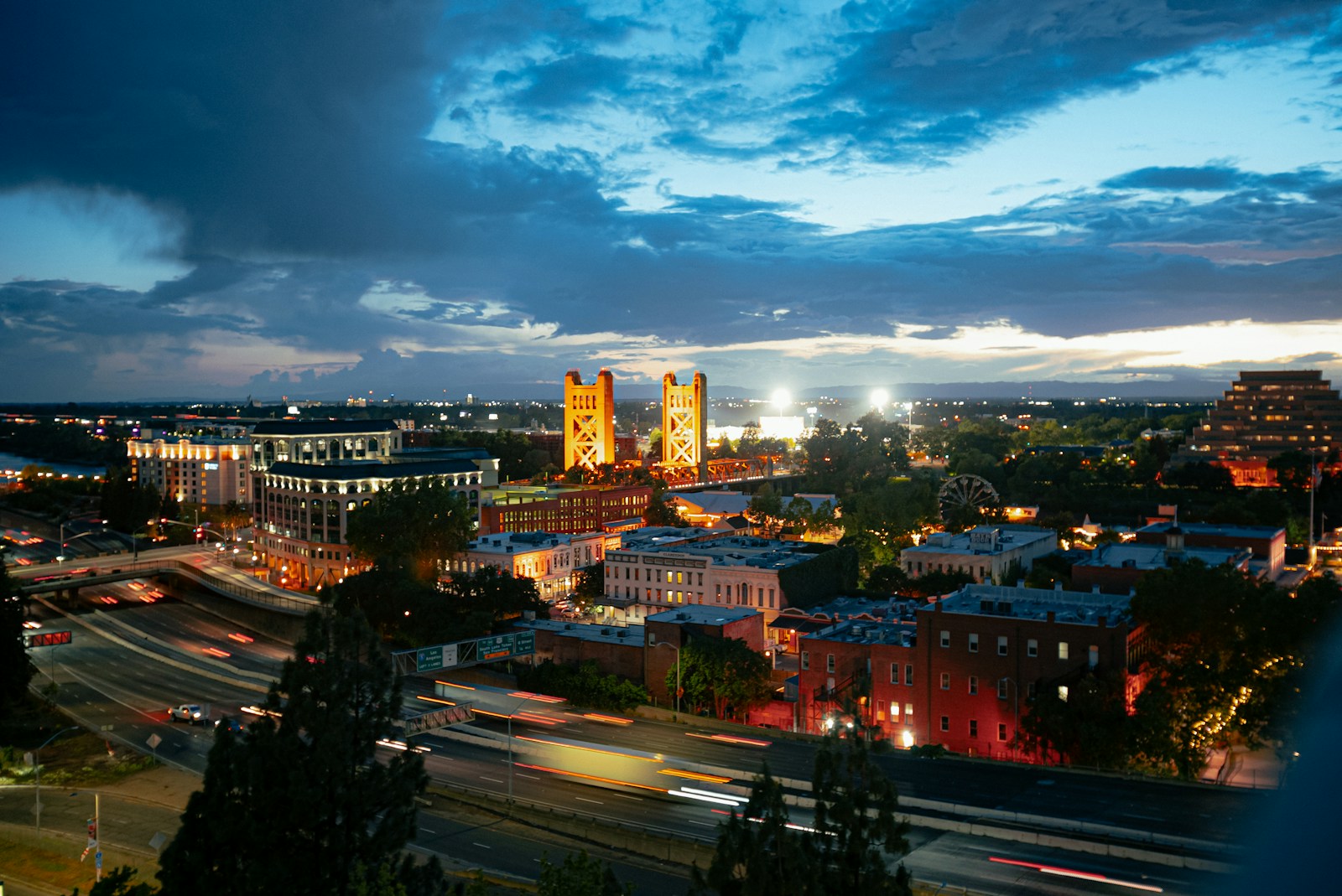 Sacramento skyline illuminated at night