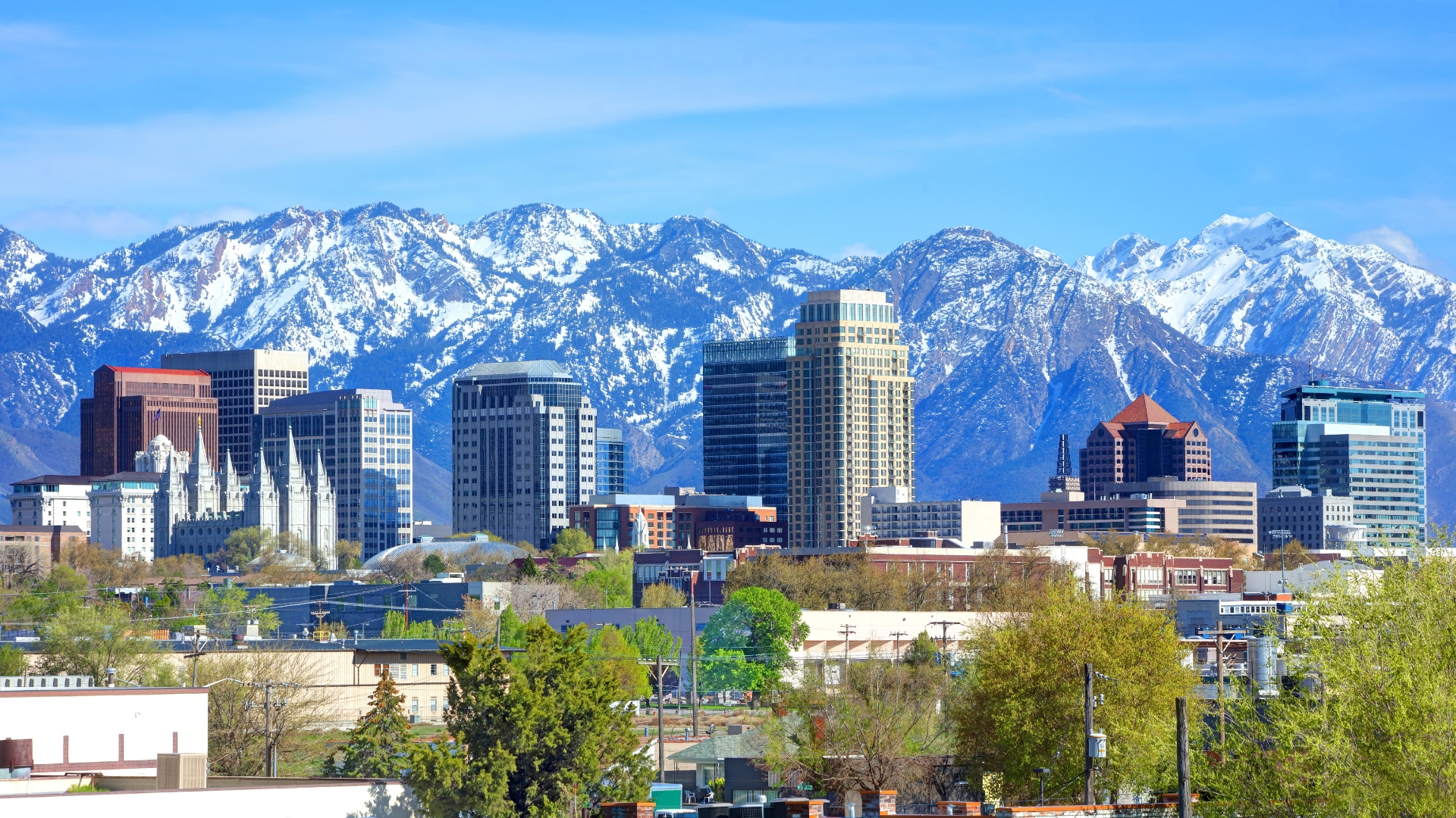 Downtown Salt Lake City beneath the Wasatch Mountains